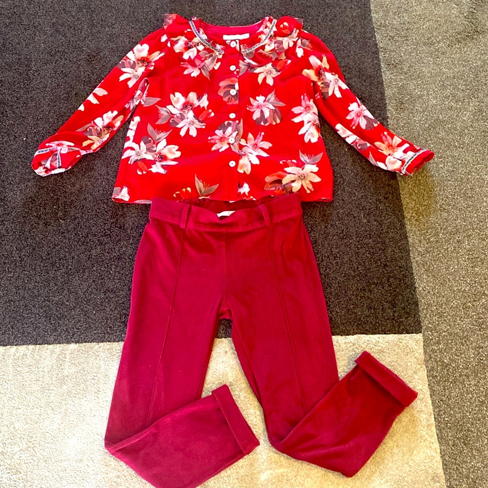 Designer patachou floral top with suede pants 6